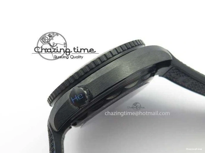 0428 Unique Planet Ocean 45mm Real Ceramic Blue BP-Maker Best Edition Black Dial On Nylon Rubber Strap A 8184